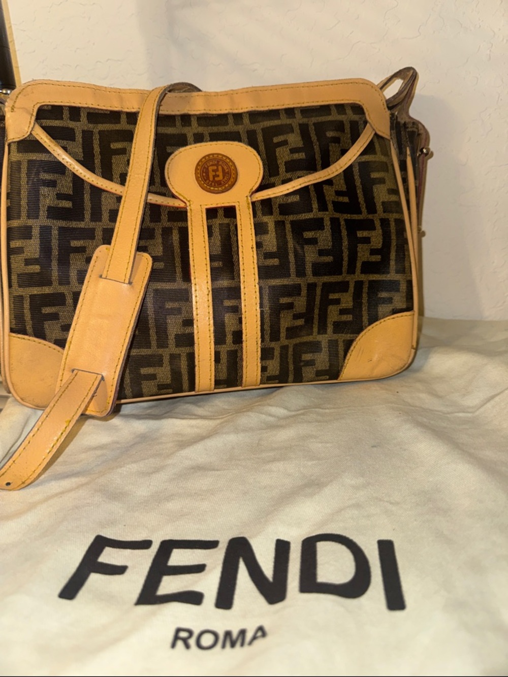 Fendi Brown & Tan Zucca Monogram Shoulder Bag